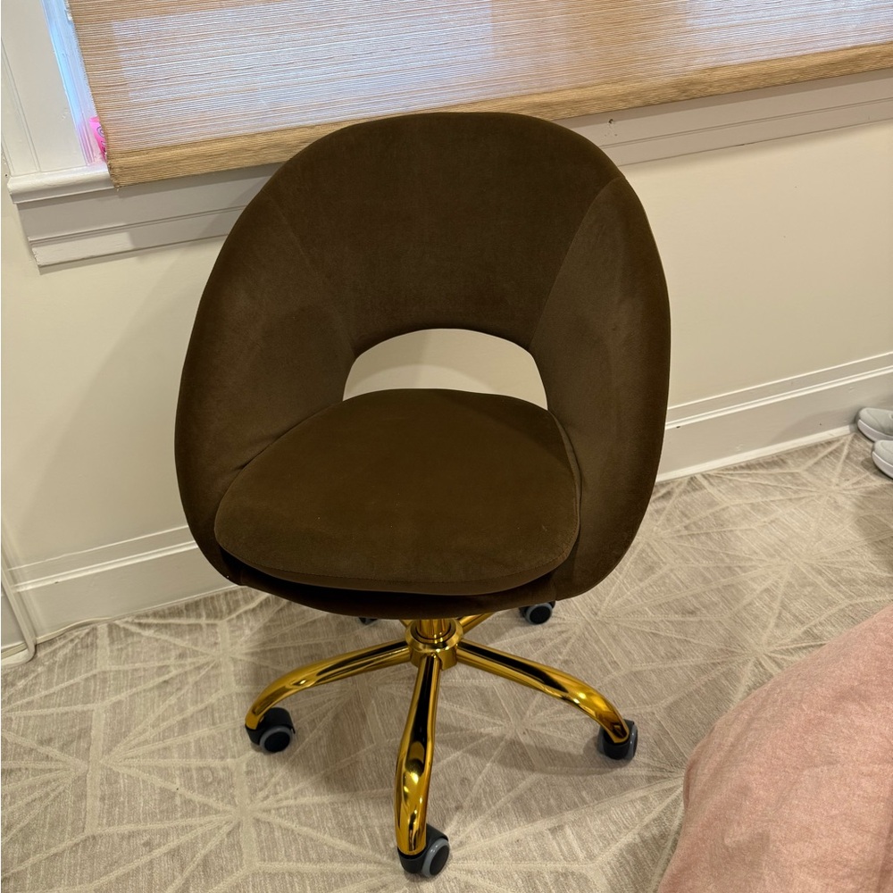 Brown Swivel Office Chair with Gold Base